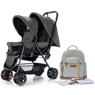 Eazy Kids Teknum Double Stroller Combo - Dark Grey
